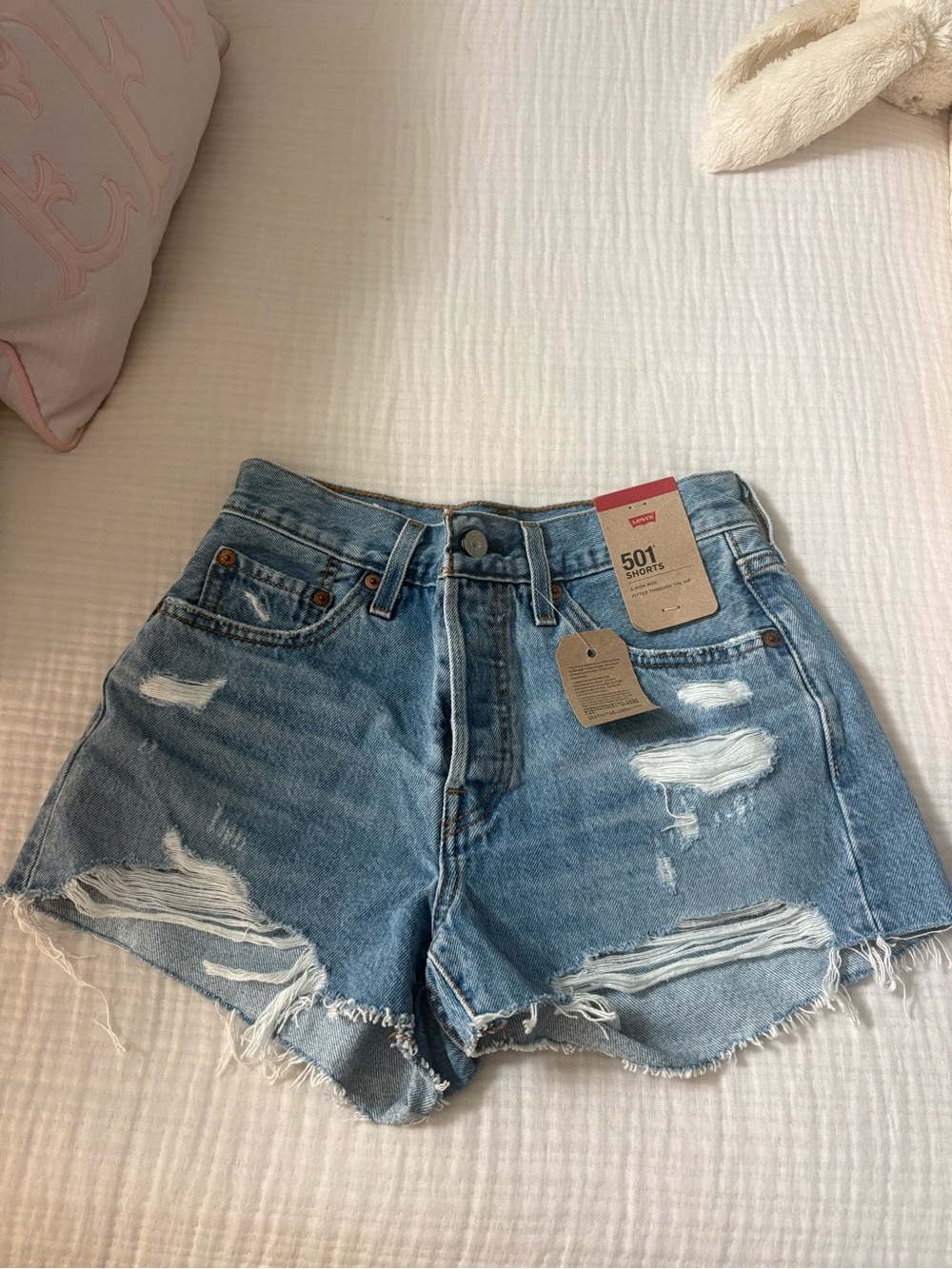 Levi's Light Blue Distressed Denim Jean Shorts size 25